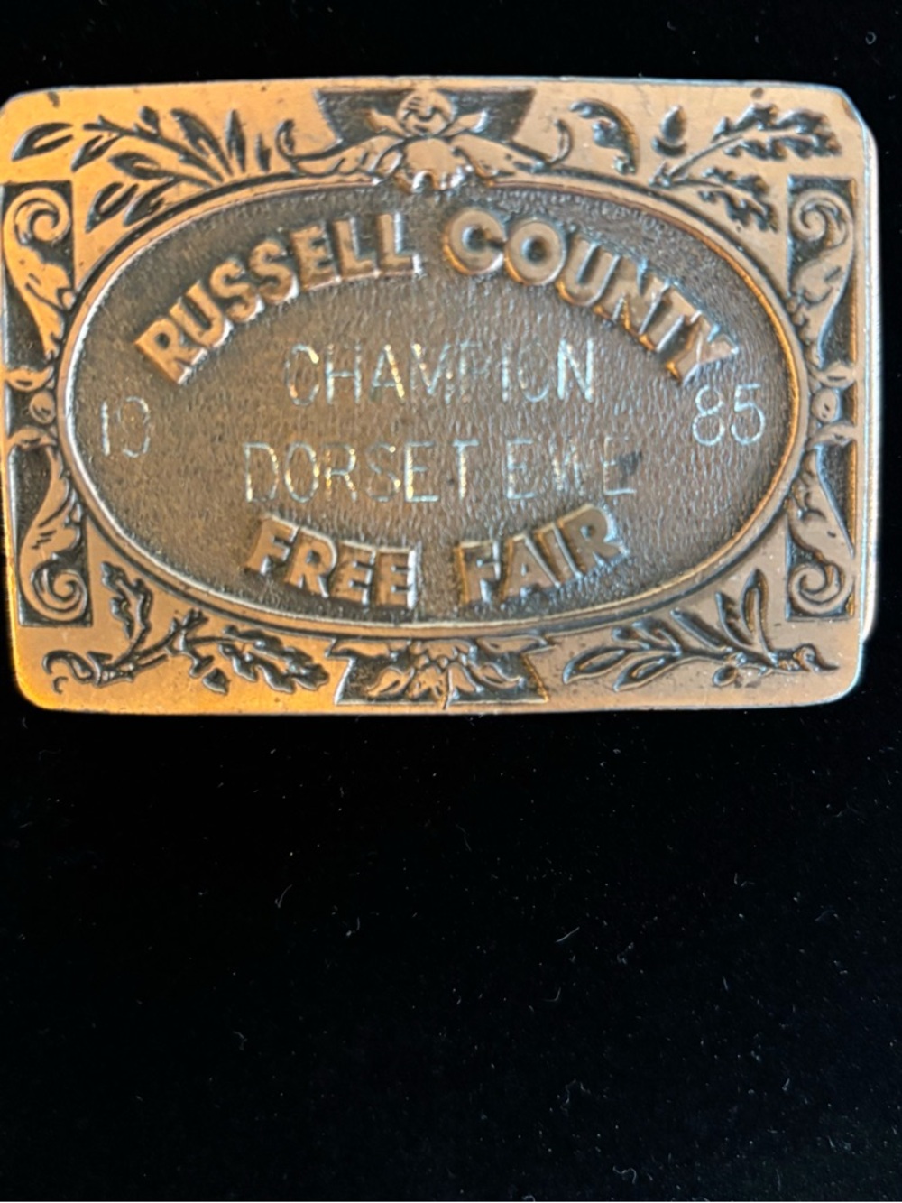 Bronze-Tone Russell County Free Fair Belt Buckle Champion Dorset Ewe